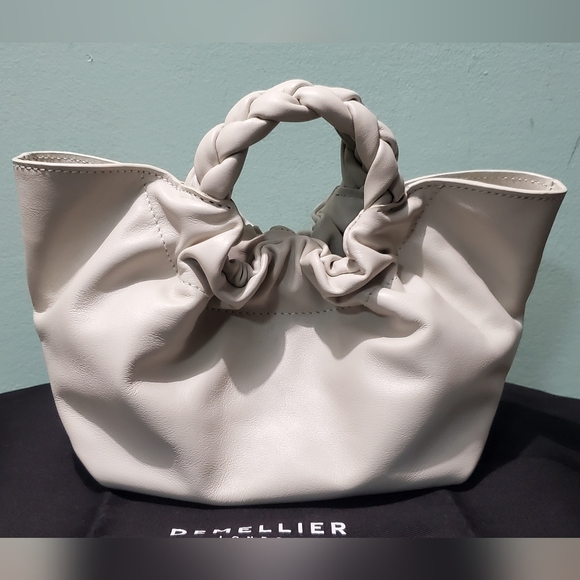 NEW DEMELLIER Mini Los Angeles Off White Smooth Leather Braid Tote Crossbody Bag - Picture 9 of 14